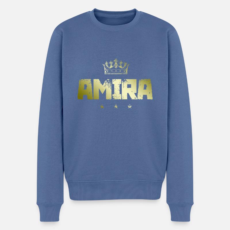 Amira - Männer Premium Bio Pullover - Taubenblau