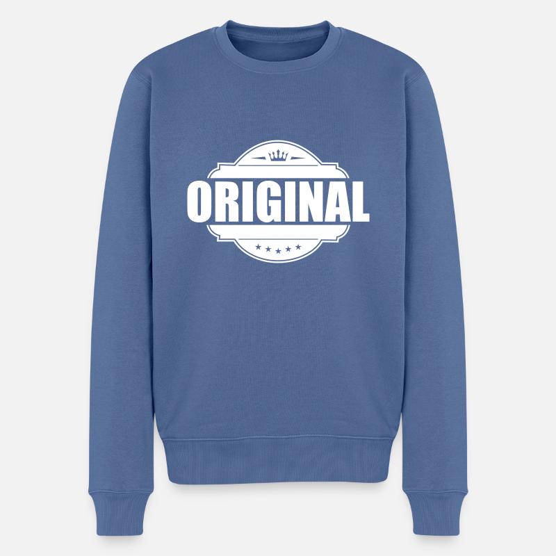 Original Emblem - Männer Premium Bio Pullover - Taubenblau