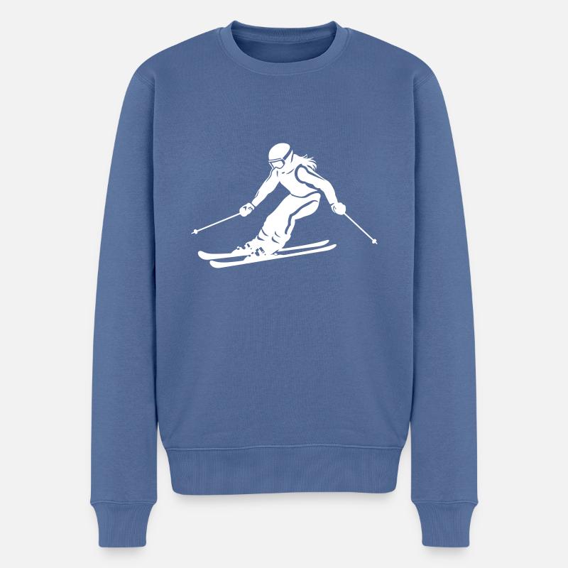 Ski Fahren Skiing Frau Symbol - Männer Premium Bio Pullover - Taubenblau