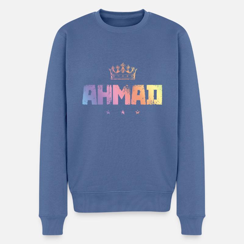 Ahmad - Männer Premium Bio Pullover - Taubenblau