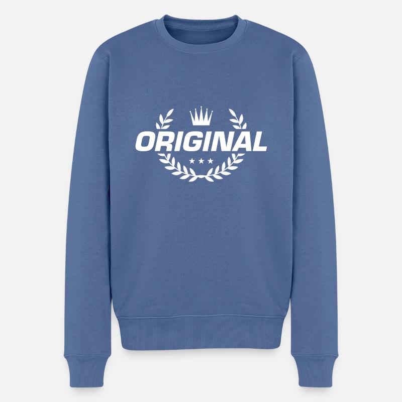 Original Emblem - Männer Premium Bio Pullover - Taubenblau
