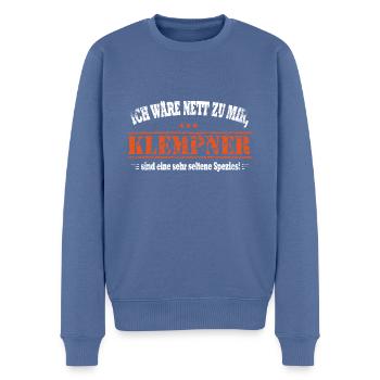 lustiger Klempner Spruch ich wäre nett zu mir Spez - Männer Premium Bio Pullover - Taubenblau - Vorne - Nico (187cm)