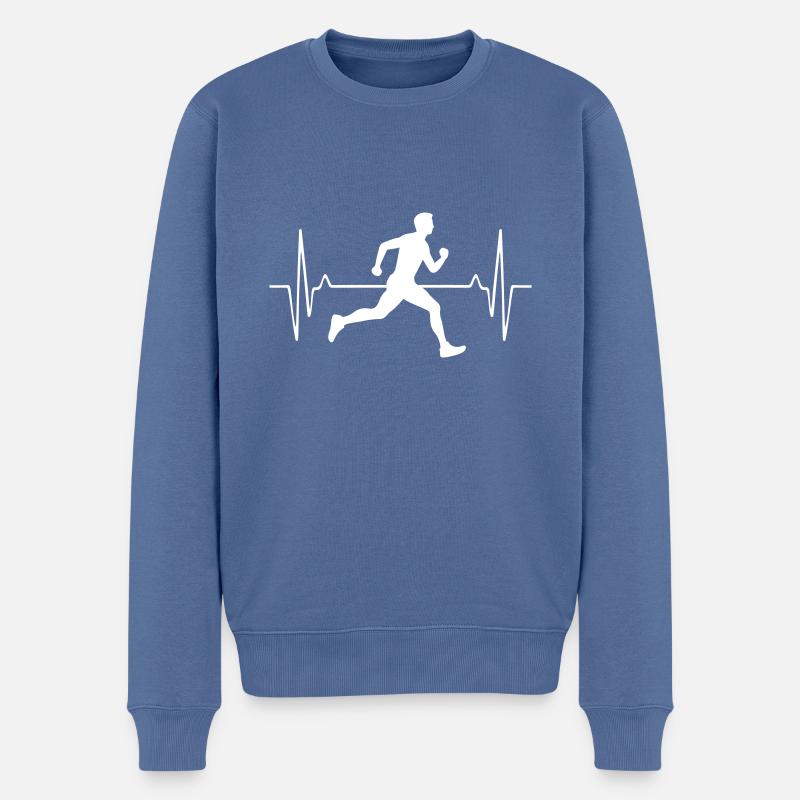 Laufen Rennen Sprinten Frequenz Puls - Männer Premium Bio Pullover - Taubenblau