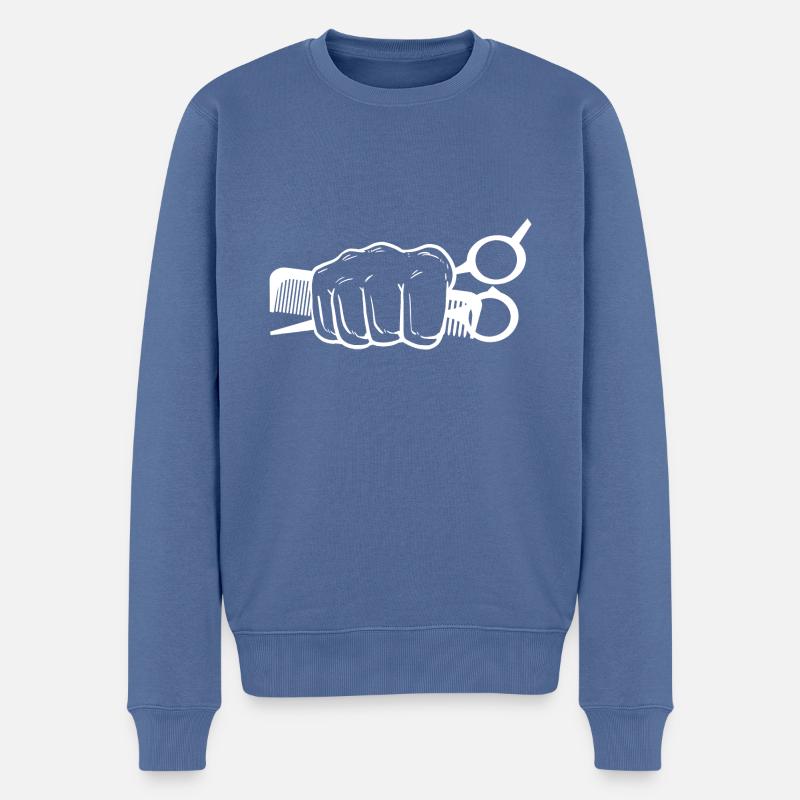 Cadeau hipster poing de coiffeur - Pull Premium bio Homme - bleu pigeon