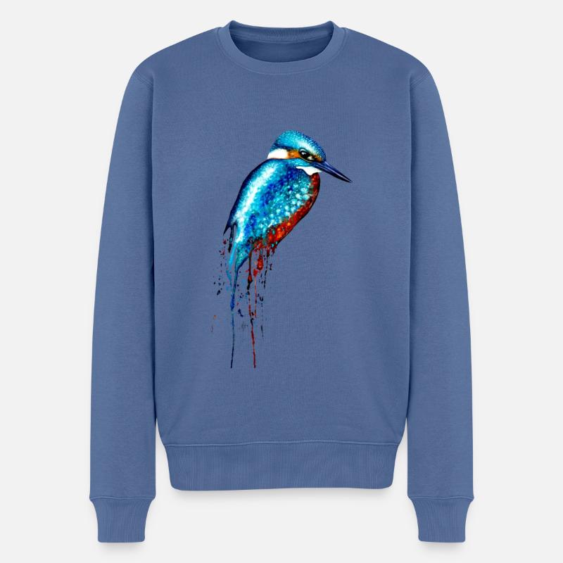 Martin-pêcheur aquarelle - Pull Premium bio Homme - bleu pigeon