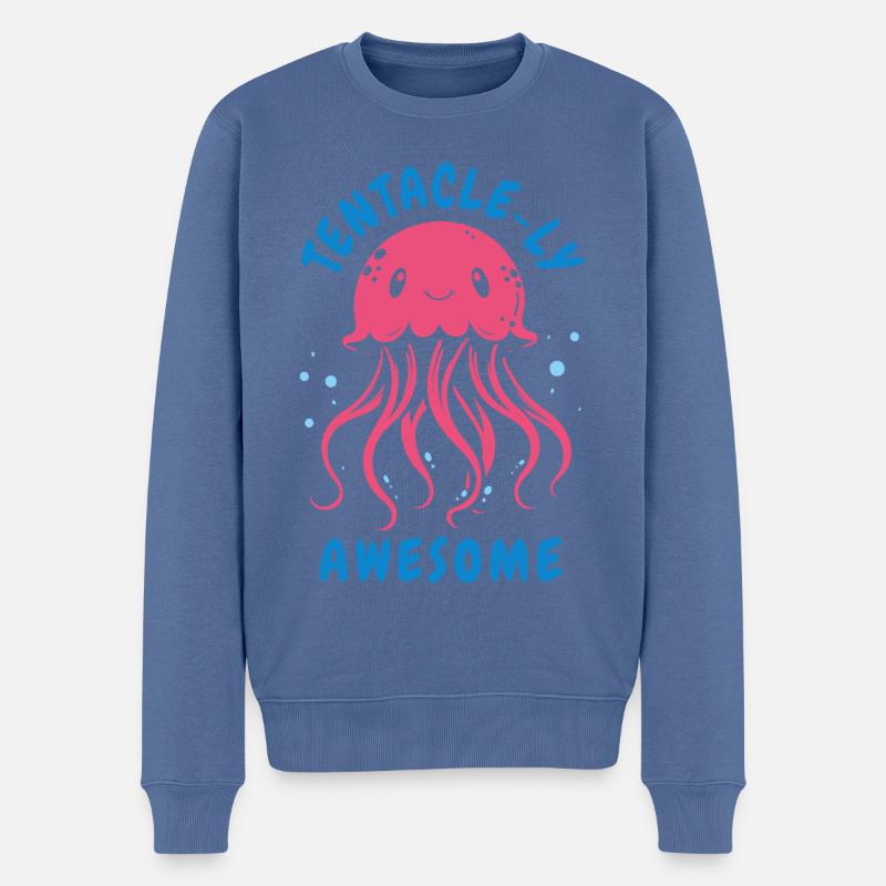 Tenacle-ly Awesome - Méduse avec tentacules - Pull Premium bio Homme - bleu pigeon