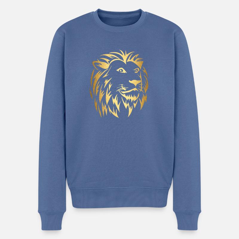 Tête de lion en or - Pull Premium bio Homme - bleu pigeon
