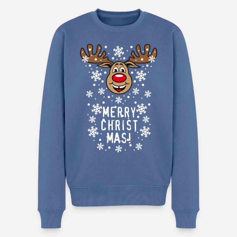 54B Deer Hirsch Rudolph Merry Christmas funny - Männer Premium Bio Pullover - Taubenblau