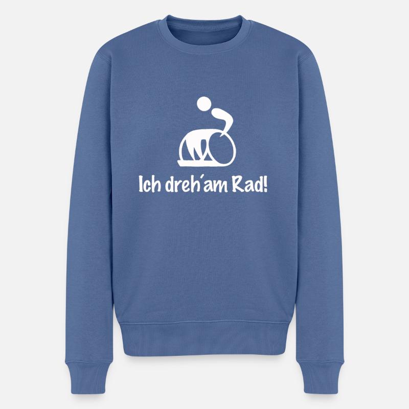 Ich dreh am Rad weiß - Männer Premium Bio Pullover - Taubenblau