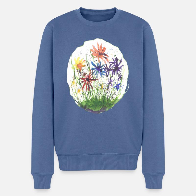 Blumen akvarell - Männer Premium Bio Pullover - Taubenblau