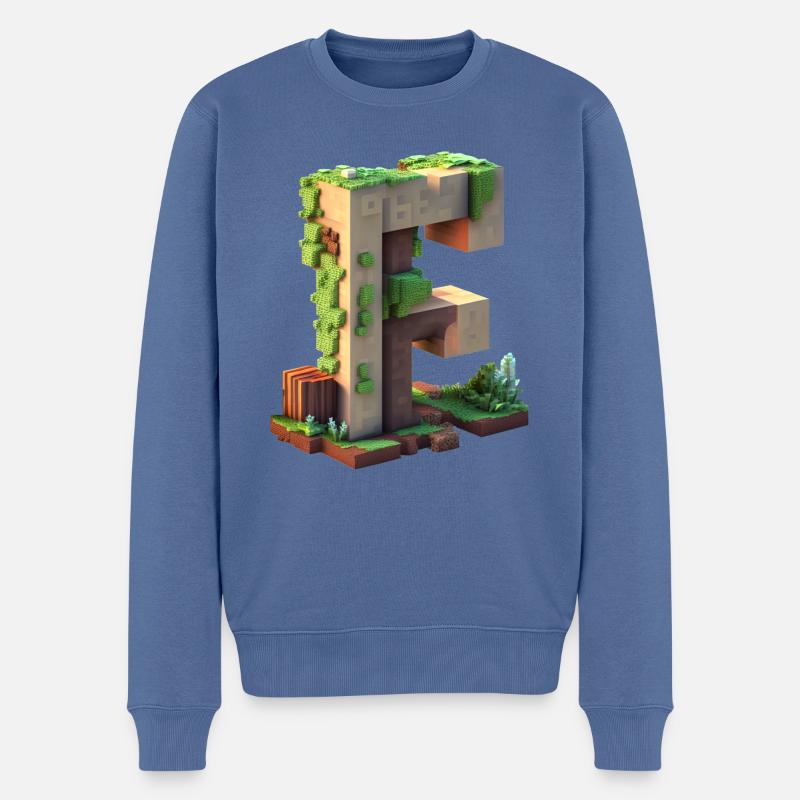 Buchstabe F in 3D Pixelart Stil "Minenarbeiter" - Männer Premium Bio Pullover - Taubenblau