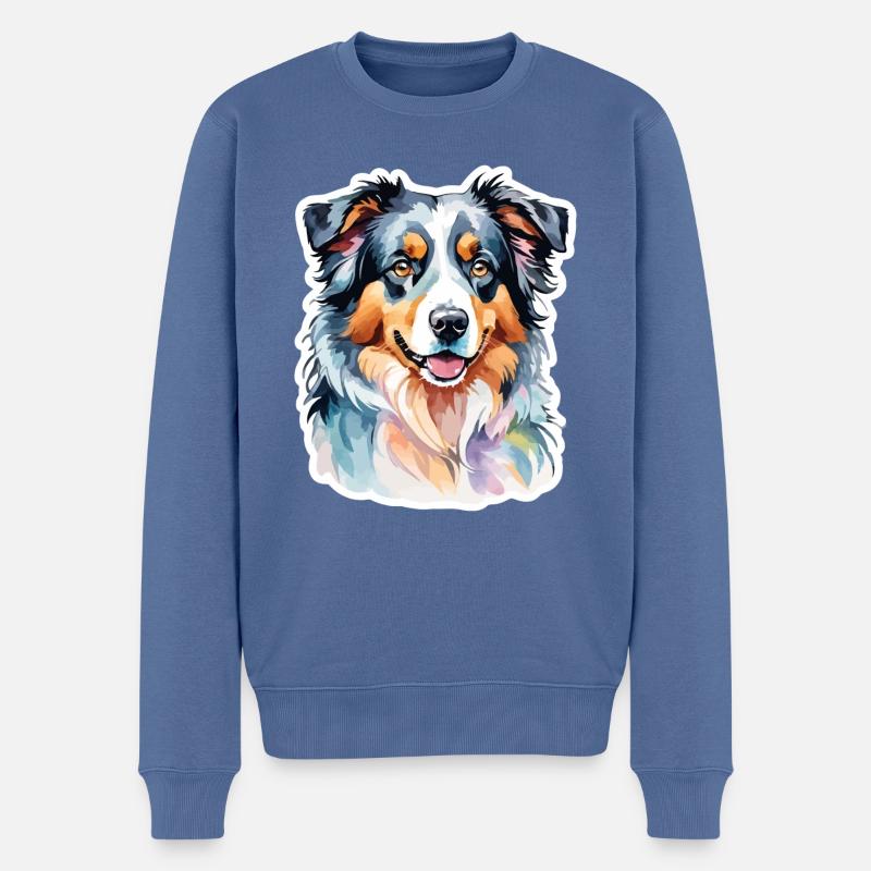 Australian Shepherd Wasserfarben - Männer Premium Bio Pullover - Taubenblau