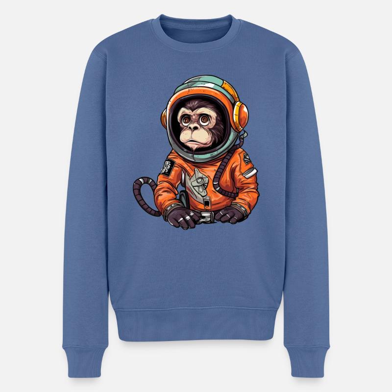Space Monkey Retro Dessin - Pull Premium bio Homme - bleu pigeon