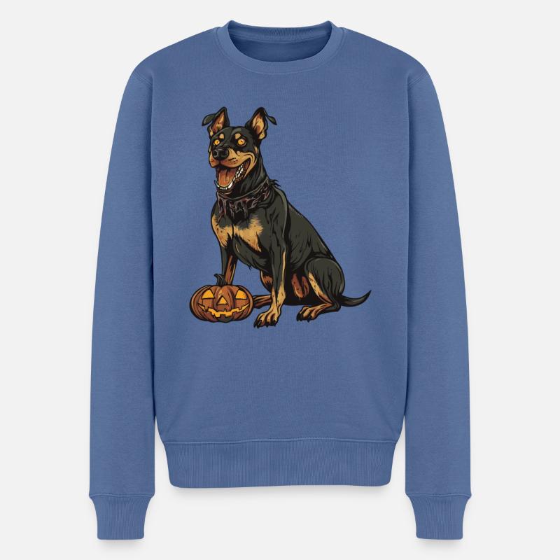 Doberman Chien Halloween Zombie - Pull Premium bio Homme - bleu pigeon