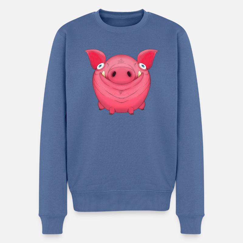 Mignon rond dessin animé cochon - Pull Premium bio Homme - bleu pigeon