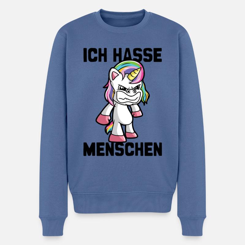 Ich Hasse Menschen Wütendes Einhorn Geschenk - Männer Premium Bio Pullover - Taubenblau