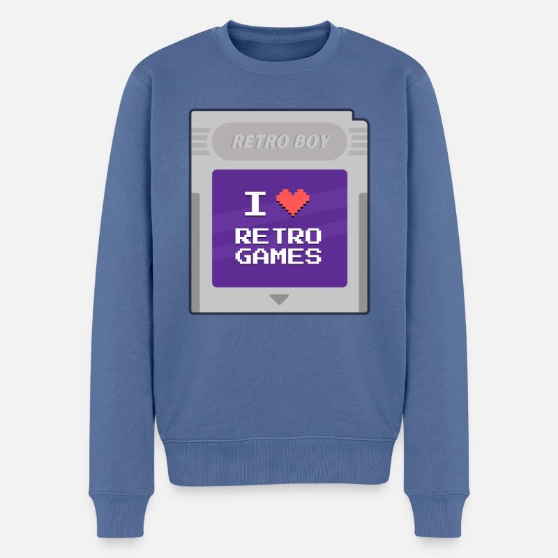 Retro Boy - I love retrogames - Pull Premium bio Homme - bleu pigeon