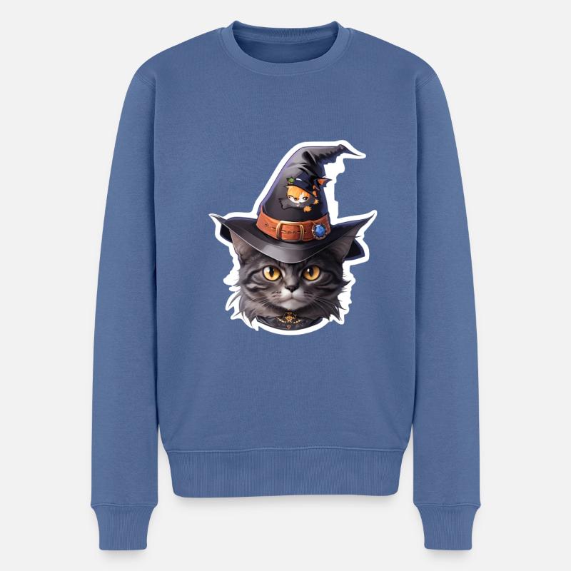 Halloween Katze - Männer Premium Bio Pullover - Taubenblau