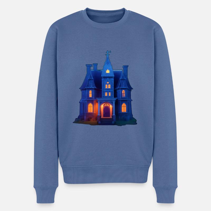 Gruselhaus Halloween - Männer Premium Bio Pullover - Taubenblau