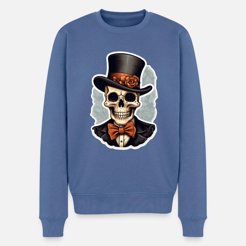 Totenkopf mit Zylinder Halloween - Männer Premium Bio Pullover - Taubenblau