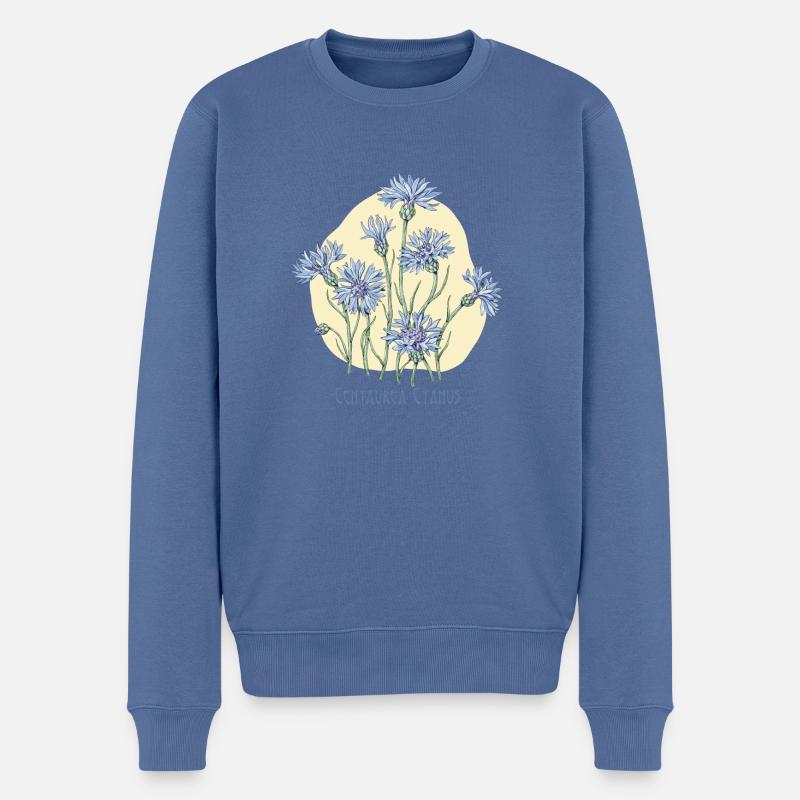 kornblomst, botanisk tegning - Økologisk premium-sweatshirt til mænd - dueblå