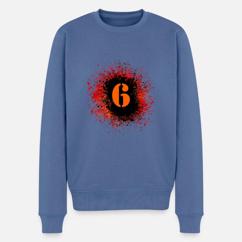 6 Zahl Klecks - Männer Premium Bio Pullover - Taubenblau