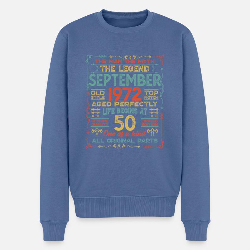 September 1972 - 50. Geburtstag Geschenk. Awesome. - Männer Premium Bio Pullover - Taubenblau