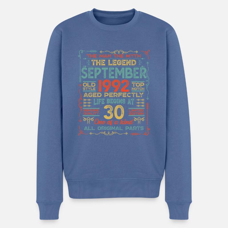 September 1992 - 30. Geburtstag Geschenk. Awesome. - Männer Premium Bio Pullover - Taubenblau