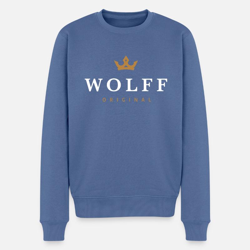 Wolff Original Familienlogo - Männer Premium Bio Pullover - Taubenblau