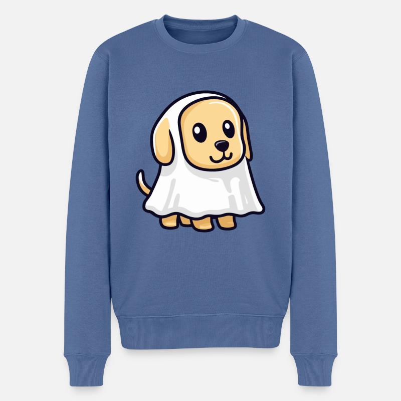 Golden Retriever Hund HalloweenGeist - Männer Premium Bio Pullover - Taubenblau