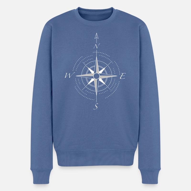 Kompass weiß - Männer Premium Bio Pullover - Taubenblau