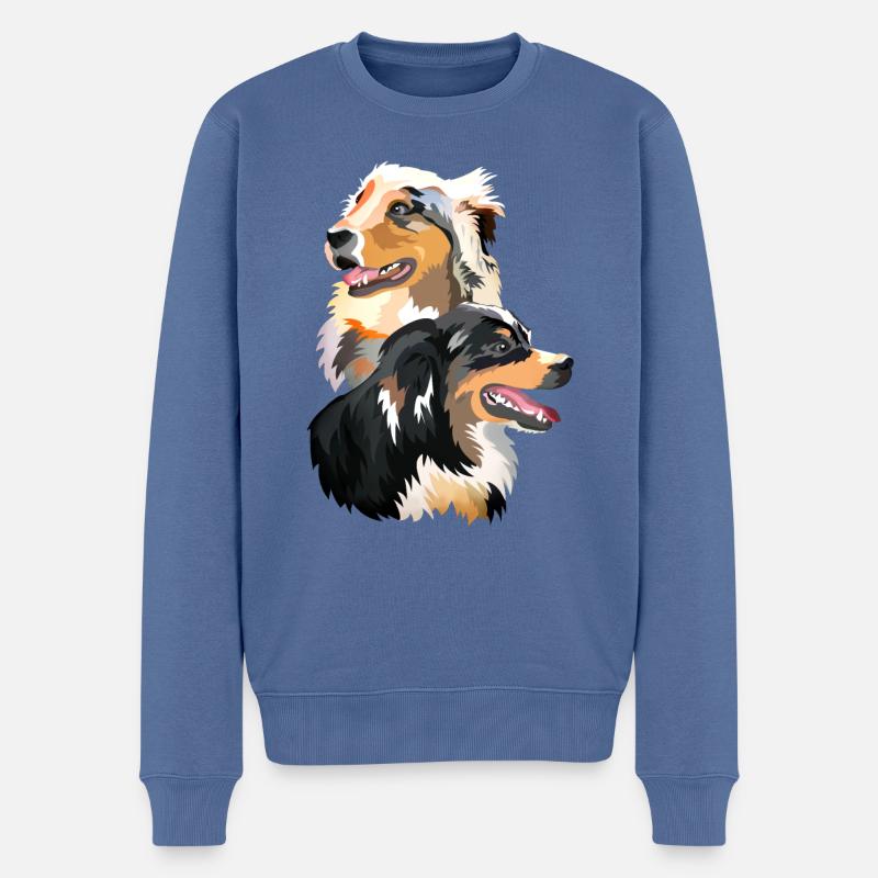 Paar Australian Shepherd Hunde - Männer Premium Bio Pullover - Taubenblau