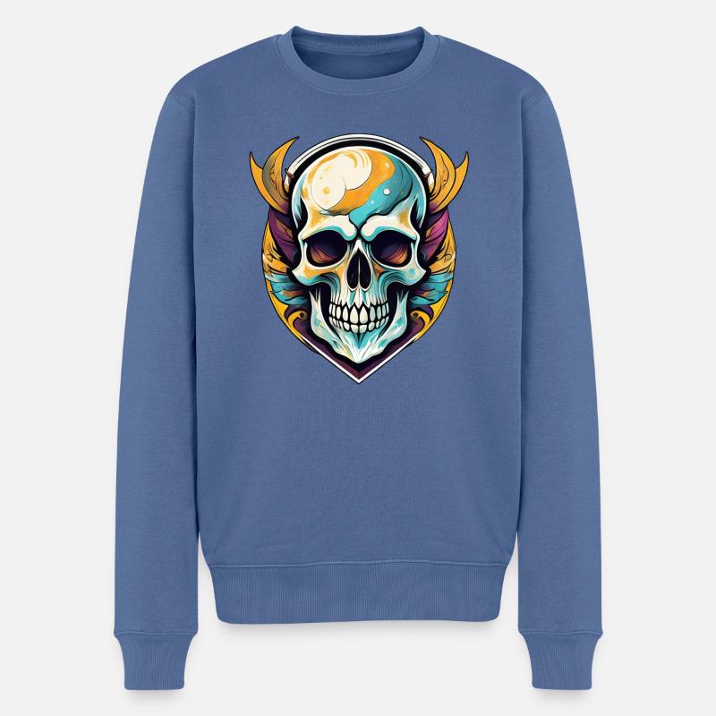crâne artistique, squelette, morbide - Pull Premium bio Homme - bleu pigeon