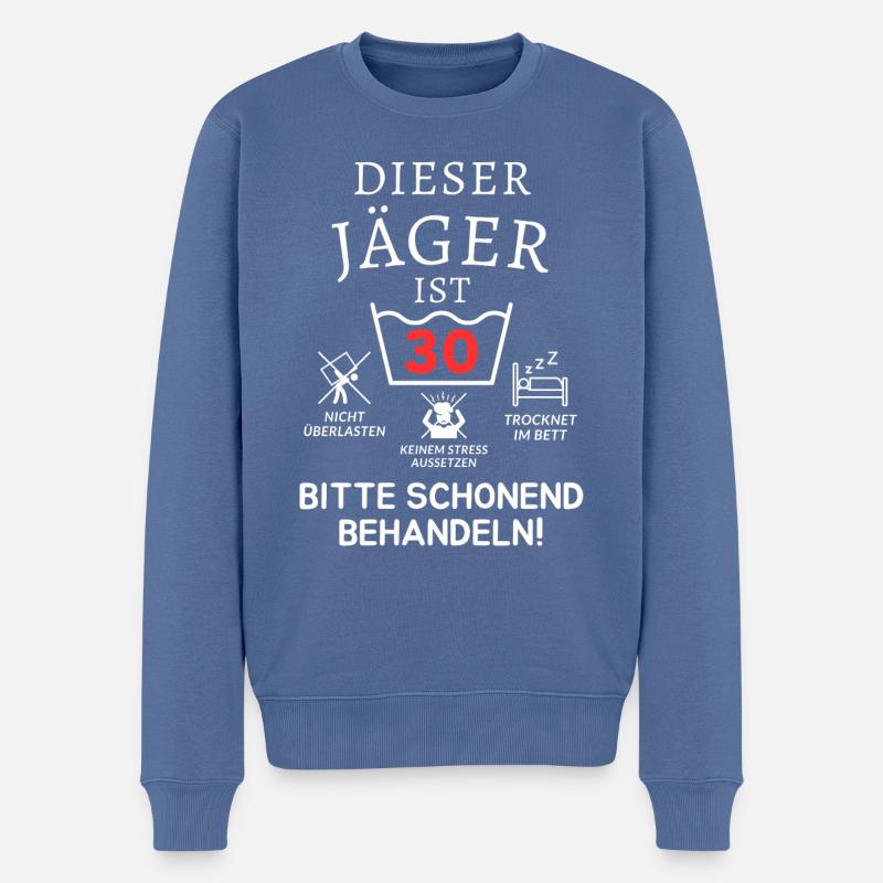 Ce chasseur a 30 ans. - Pull Premium bio Homme - bleu pigeon