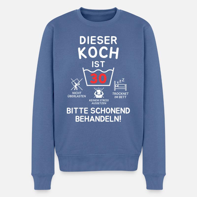 Ce cuisinier a 30 ans. Traitez doucement - Pull Premium bio Homme - bleu pigeon