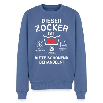 This gambler is 80. - Men's Premium Organic Jumper - stone blue - Front - Nico (187cm)