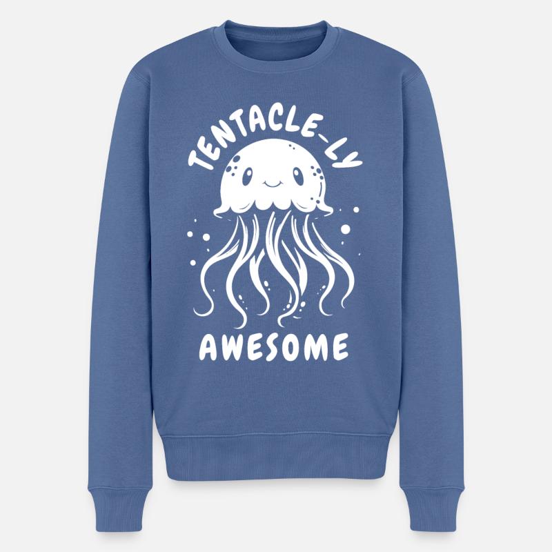Tenacle-ly Awesome - Méduse avec tentacules - Pull Premium bio Homme - bleu pigeon