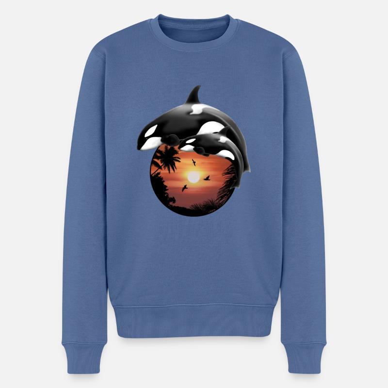 Orca Killerwal Palmenstrand - Männer Premium Bio Pullover - Taubenblau