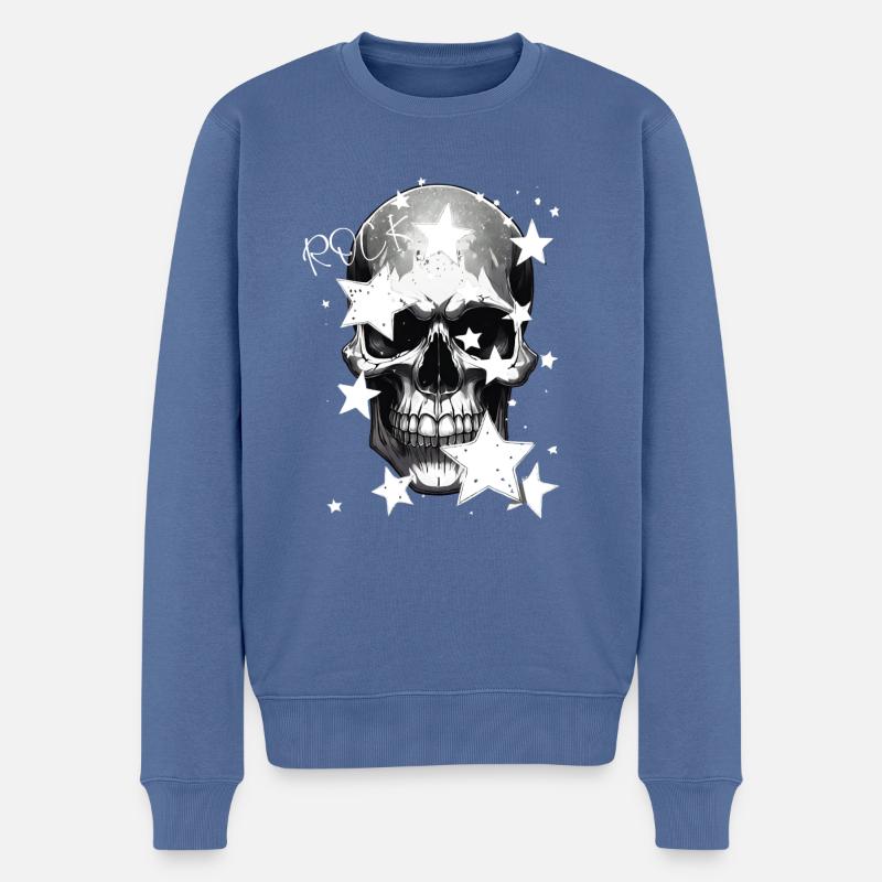 Rock Totenkopfdesign - Männer Premium Bio Pullover - Taubenblau