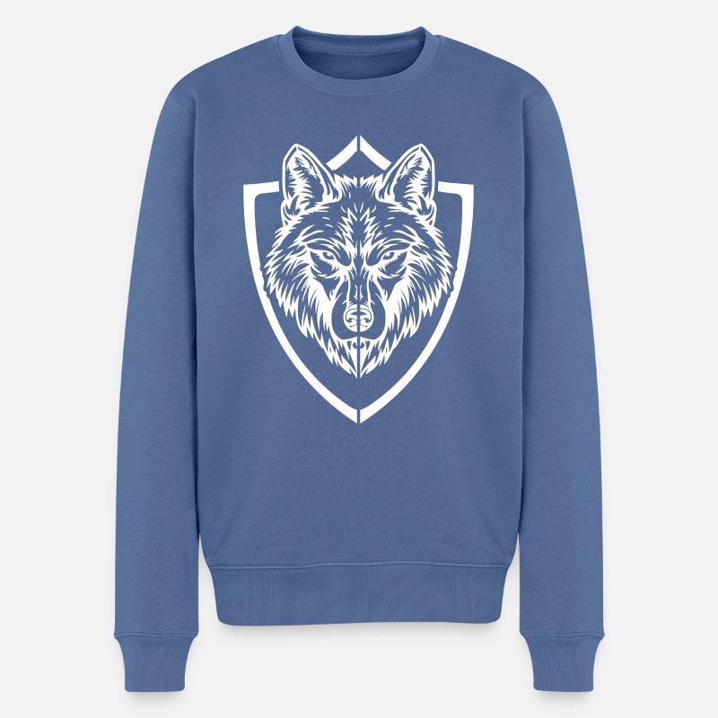 Wolf Symbol Kopf Wappen - Männer Premium Bio Pullover - Taubenblau