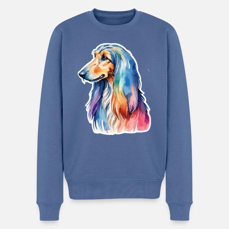 Lévrier afghan aquarelle - Pull Premium bio Homme - bleu pigeon