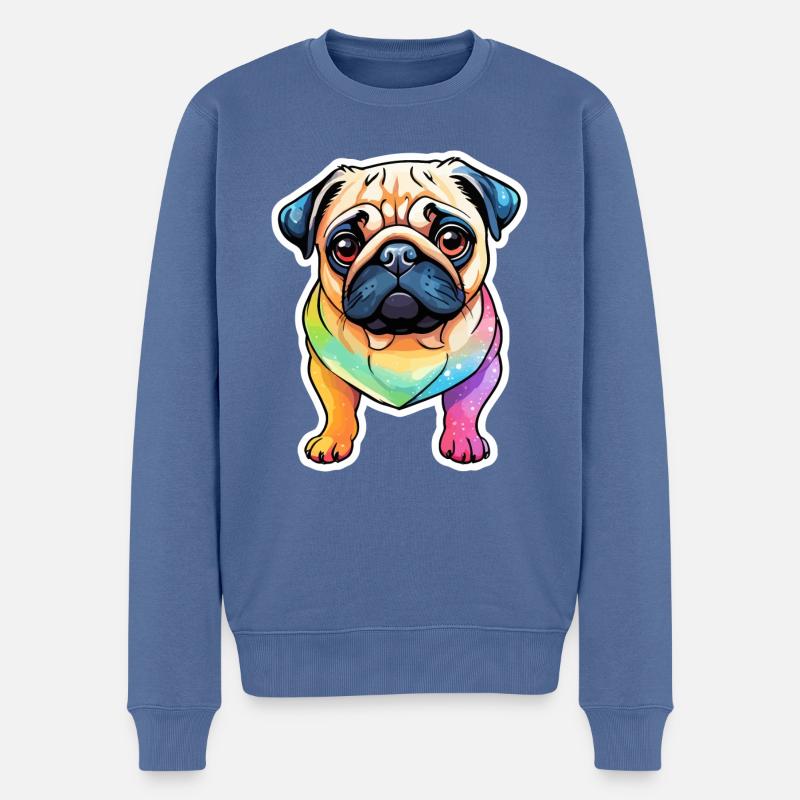 Aquarelles de carlin - Pull Premium bio Homme - bleu pigeon