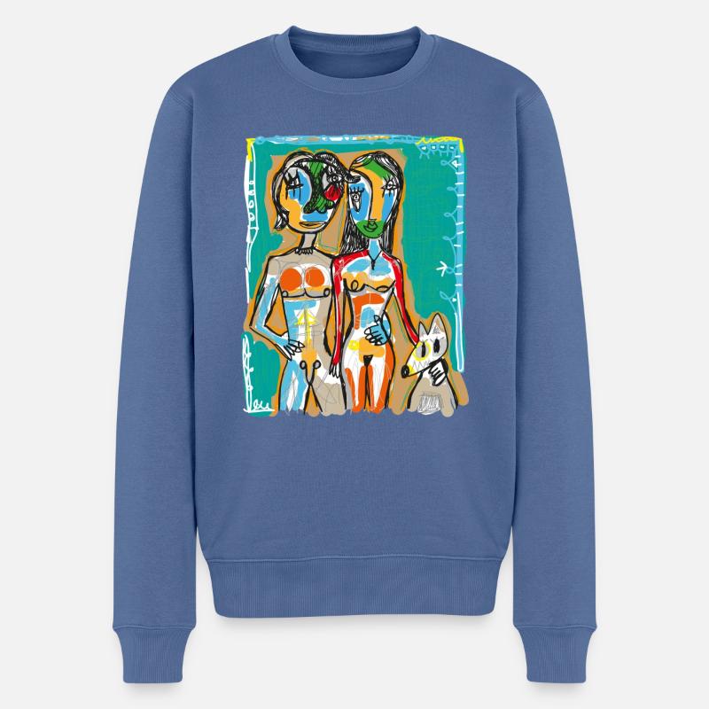 Ehepaar mit Hund - Männer Premium Bio Pullover - Taubenblau