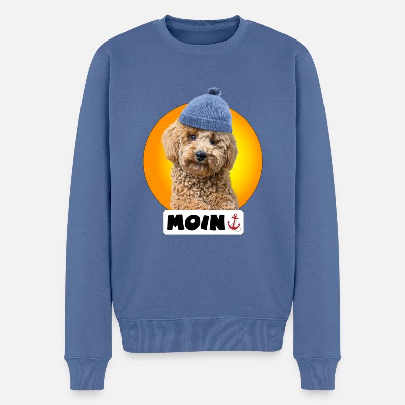 Pudel mit Pudelmütze "Moin" - Männer Premium Bio Pullover - Taubenblau