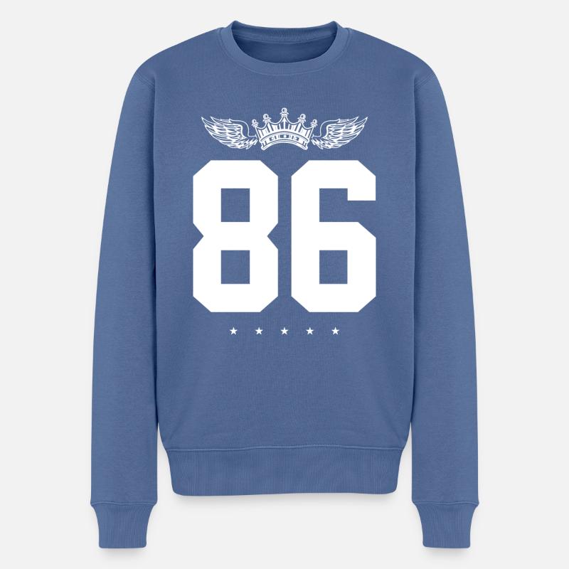 86 Zahl Krone - Männer Premium Bio Pullover - Taubenblau