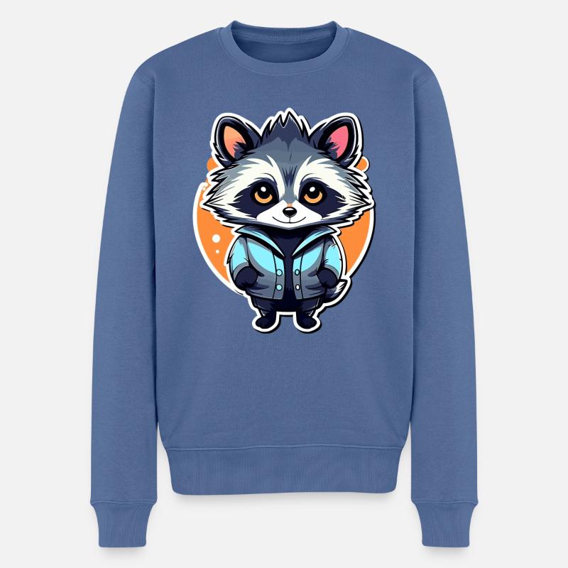 Waschbär Illustration - Männer Premium Bio Pullover - Taubenblau
