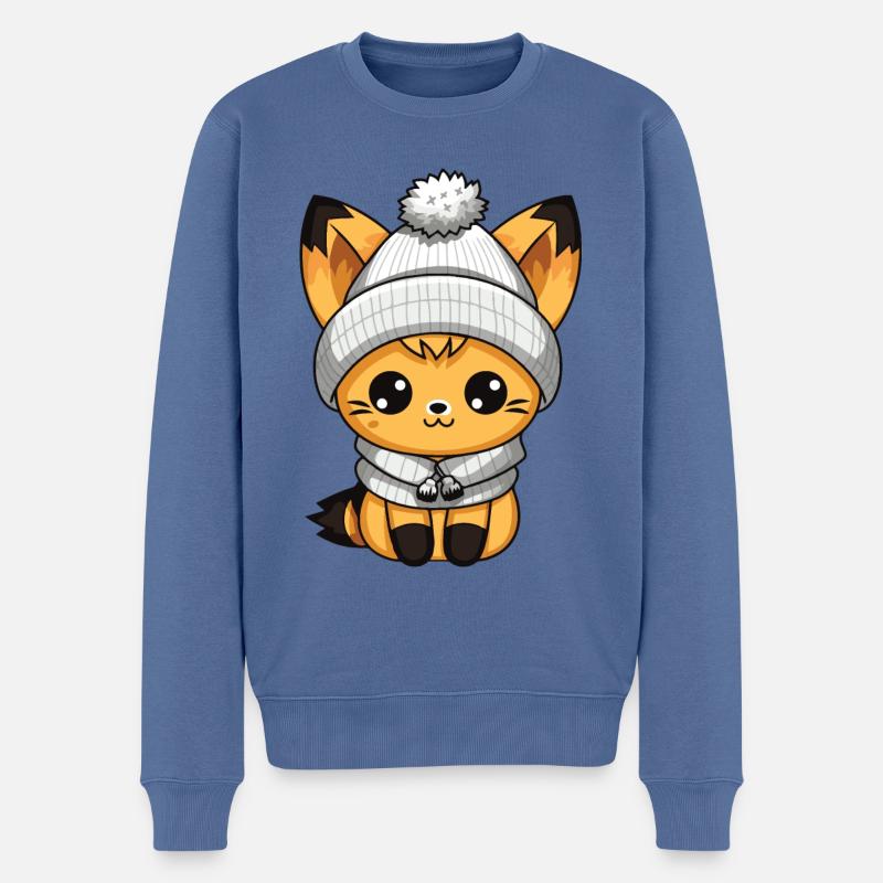 Fuchs Winter Comic - Männer Premium Bio Pullover - Taubenblau