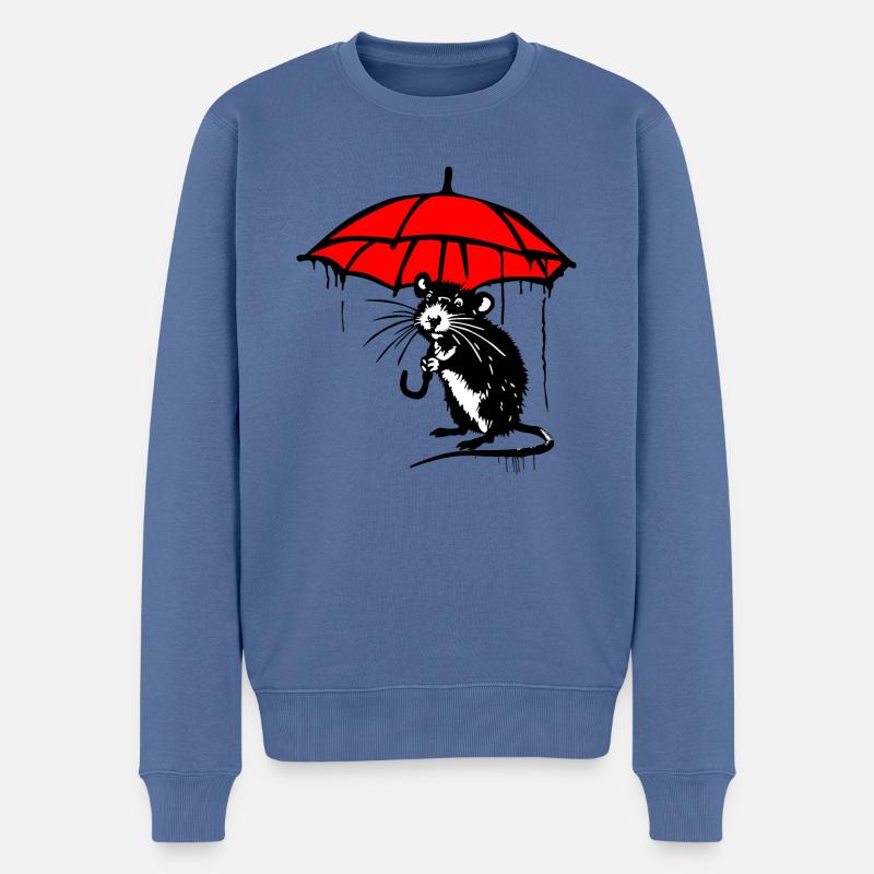 Ratte mit Schirm - Männer Premium Bio Pullover - Taubenblau