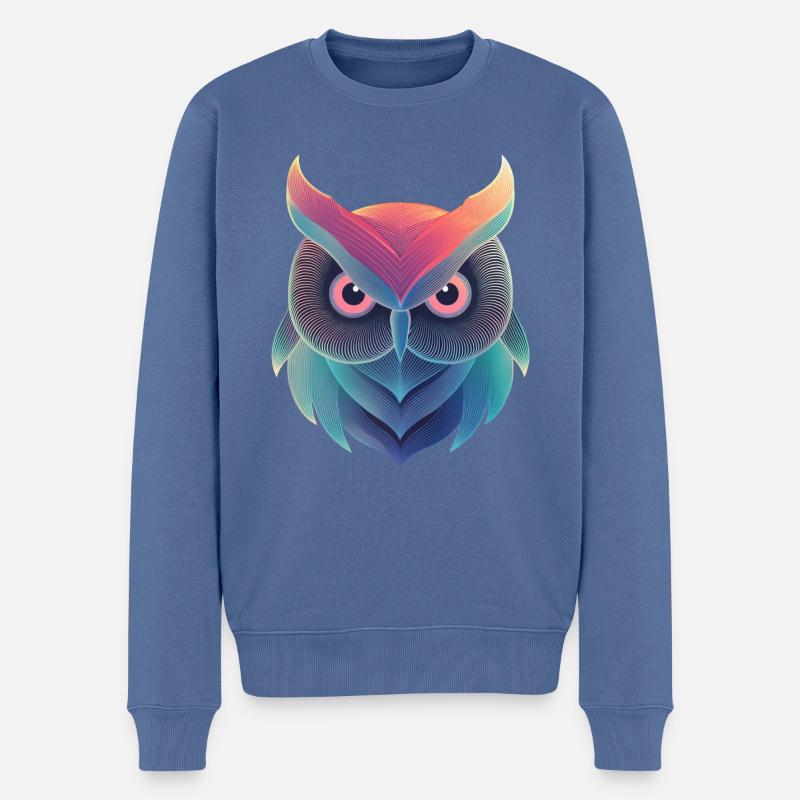 Bunte Eule im holographischen Design - Männer Premium Bio Pullover - Taubenblau