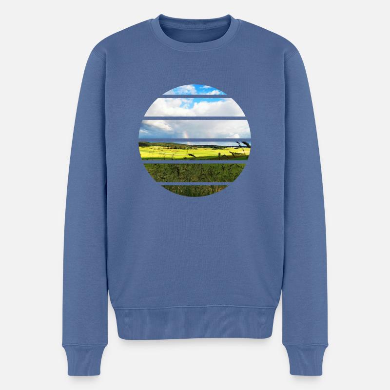 Sommer in Engstingen mit Regebogen - Männer Premium Bio Pullover - Taubenblau